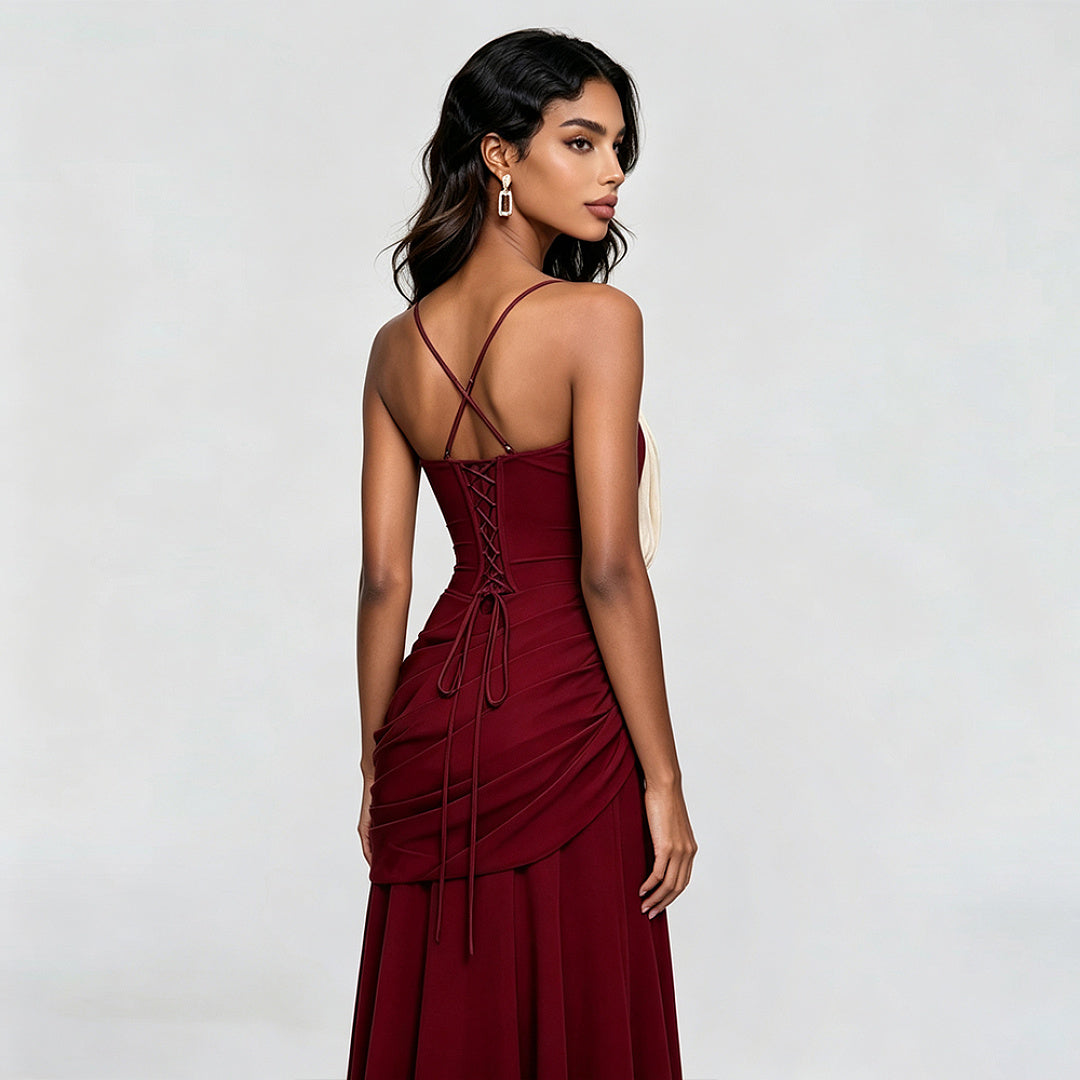 Draped A Line Corset Maxi Dress Yellow HV3154