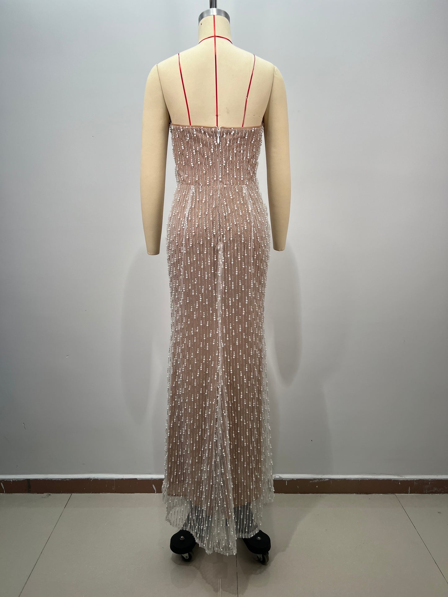Strapless Pearl Detail Maxi Dress Nude HV2772