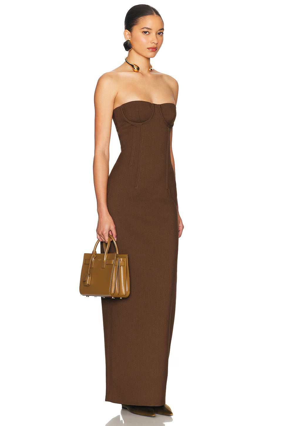 Strapless Bustier Maxi Dress Brown HV2653