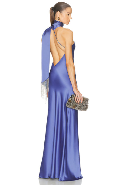 Halter Scarf Maxi Dress Blue HV2937
