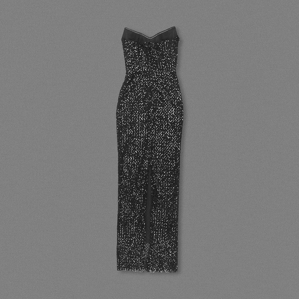 Strapless Sequin Embellished Maxi Dress Black HV2230