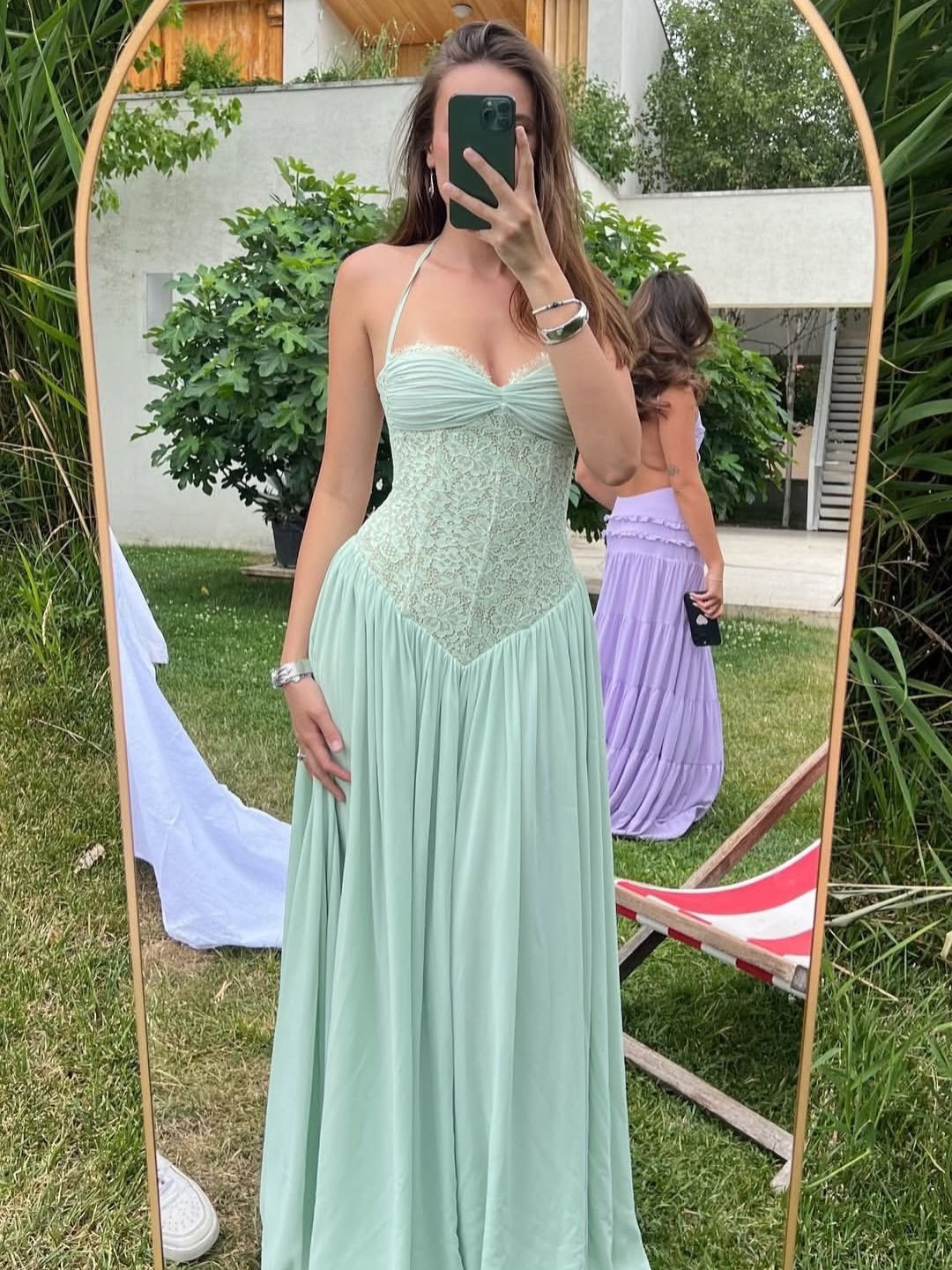 Halter Lace Corset A Line Maxi Dress HV0149