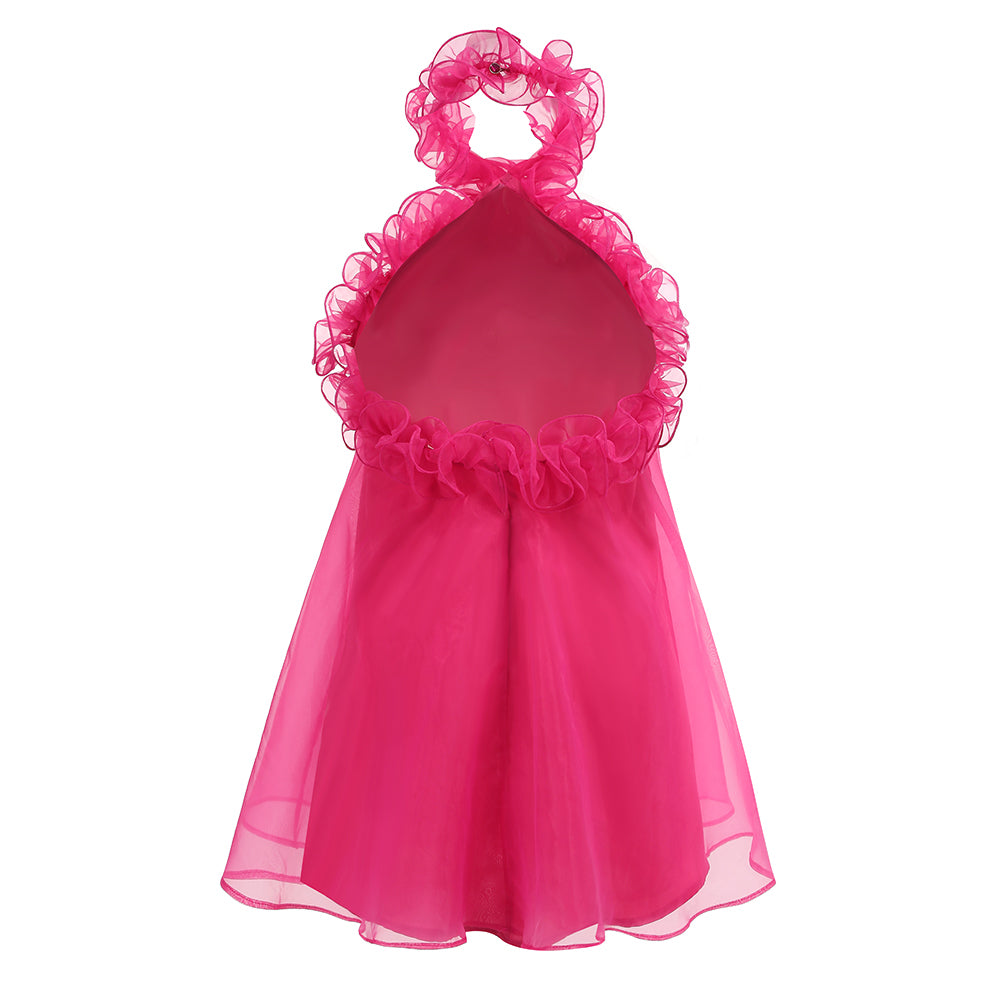 Halter Ruffle A Line Dress Hot Pink HV1344