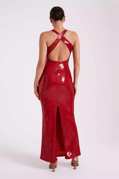 Strapless Design Crystal Maxi Dress Black HV1144