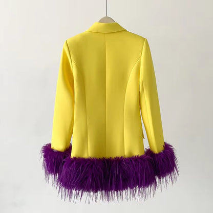 Long Sleeve Feather Detail Blazer Yellow Purple