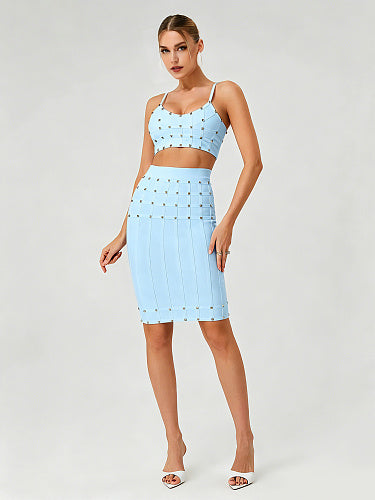 Studded Structured Midi Two Piece Dress HV3036