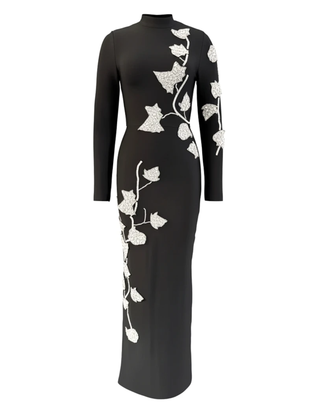 Long Sleeve Floral Crystal Maxi Dress Black HV2646