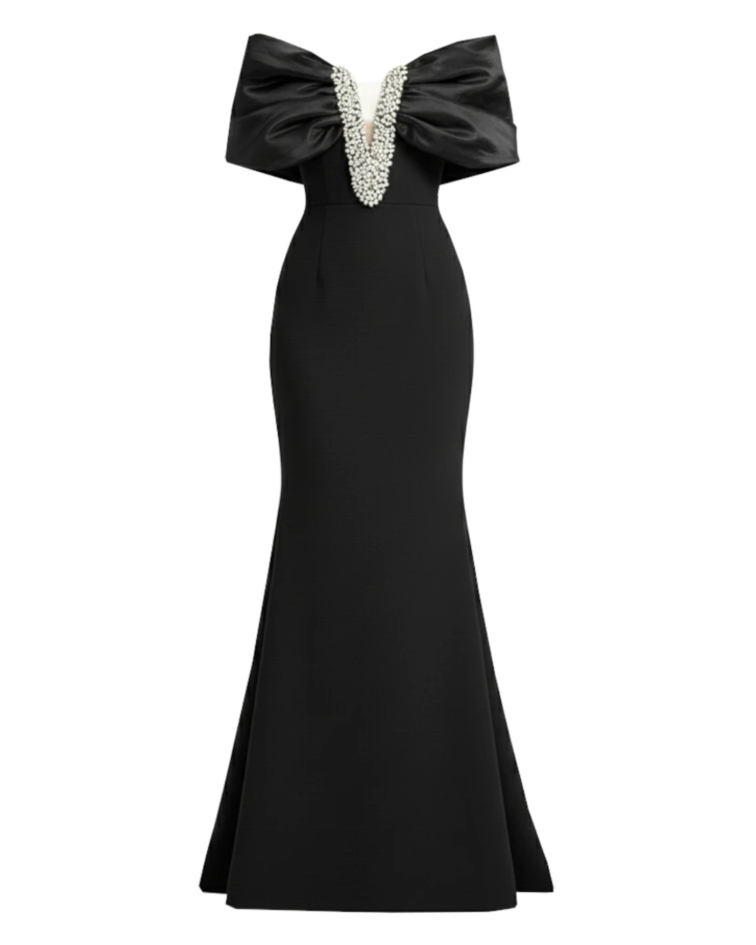 Draped Bardot Crystal Embellished Maxi Dress Black HV2644
