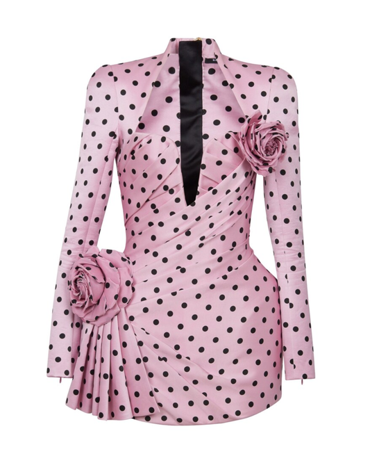 Long Sleeve Floral Polka Dot Dress Green HV1964