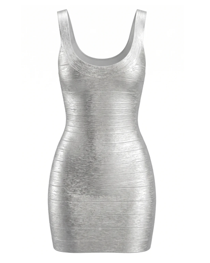 Woodgrain Foil Print Dress Gold HV2941