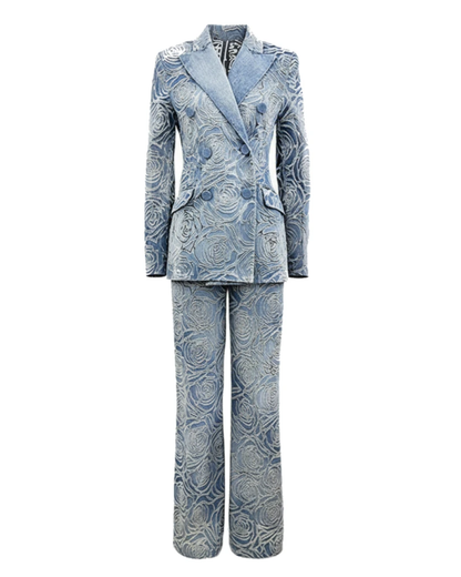 Floral Denim Suit Blue HV2805