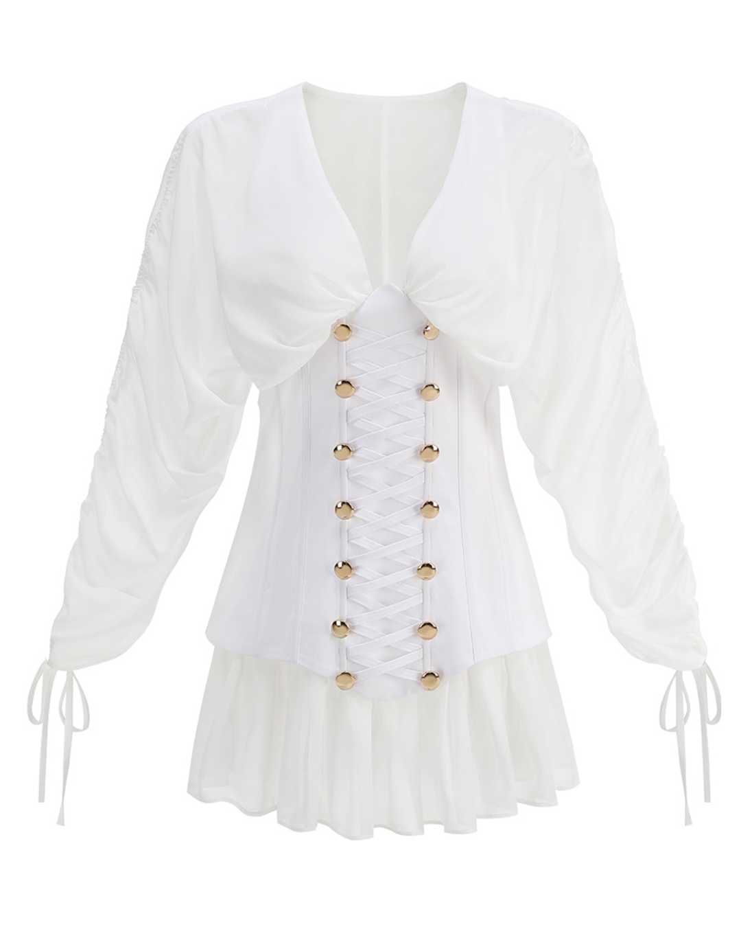 Long Sleeve Corset A Line Dress White HV2913