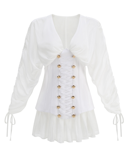Long Sleeve Corset A Line Dress White HV2913