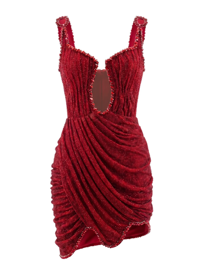 Embellished Draped Dress Red HV2926