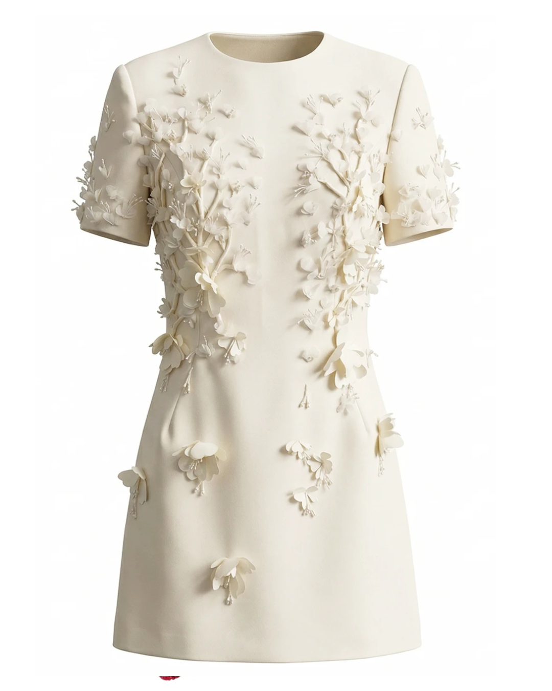 Short Sleeve Floral Dress Ivory HV2893