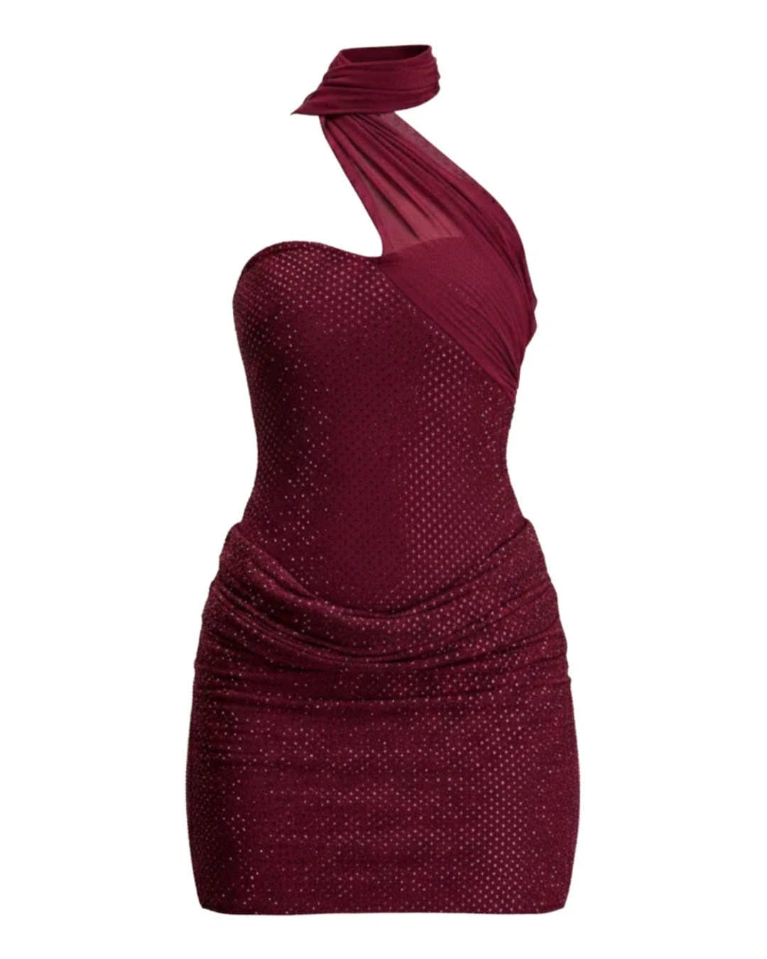 Halter Scarf Draped Sparkly Dress Burgundy HV2798