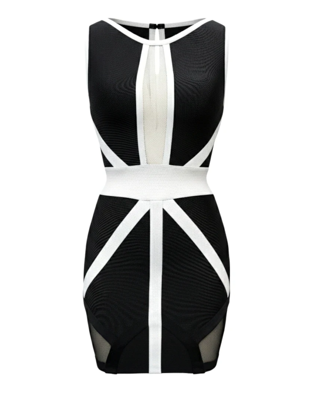Mesh Insert Colorblock Dress Black White HV2790