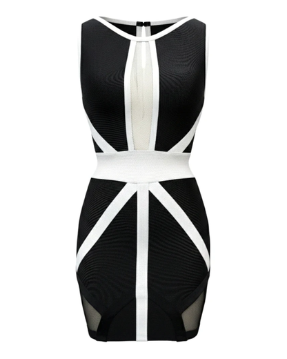 Mesh Insert Colorblock Dress Black White HV2790