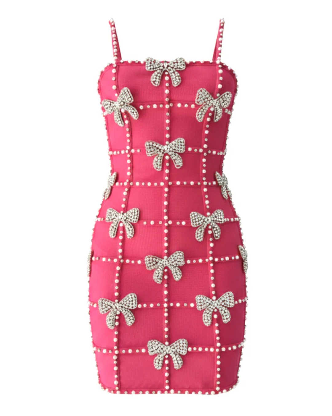 Crystal Pearl Embellished Dress Hot Pink HV2784