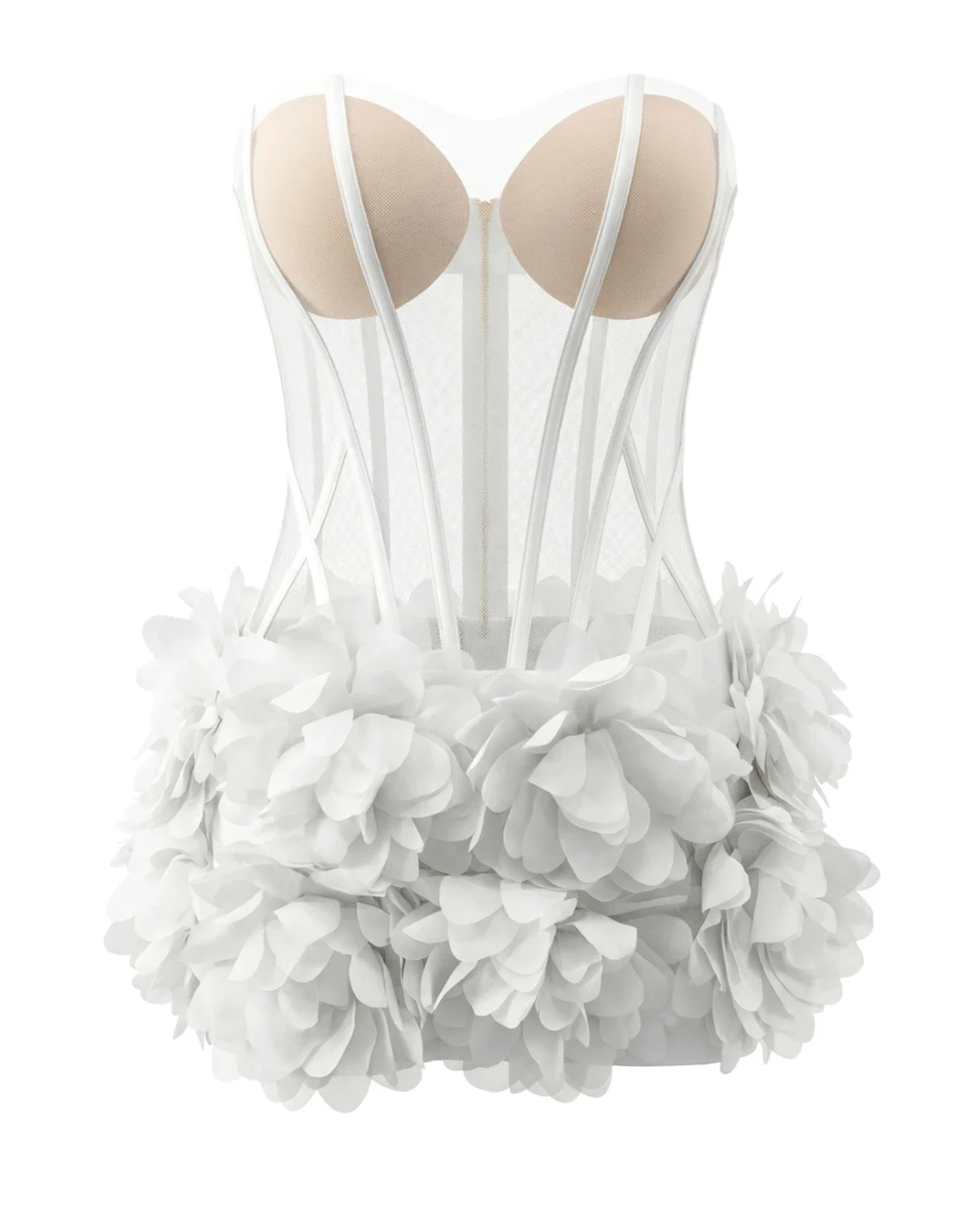 Strapless Petal Mesh Bustier Dress White HV2774