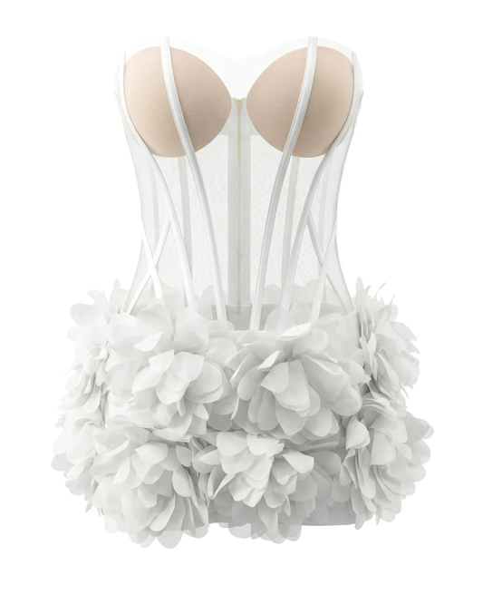 Strapless Petal Mesh Bustier Dress White HV2774