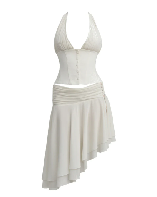 Halter A Line Two Piece Dress Ivory HV2542
