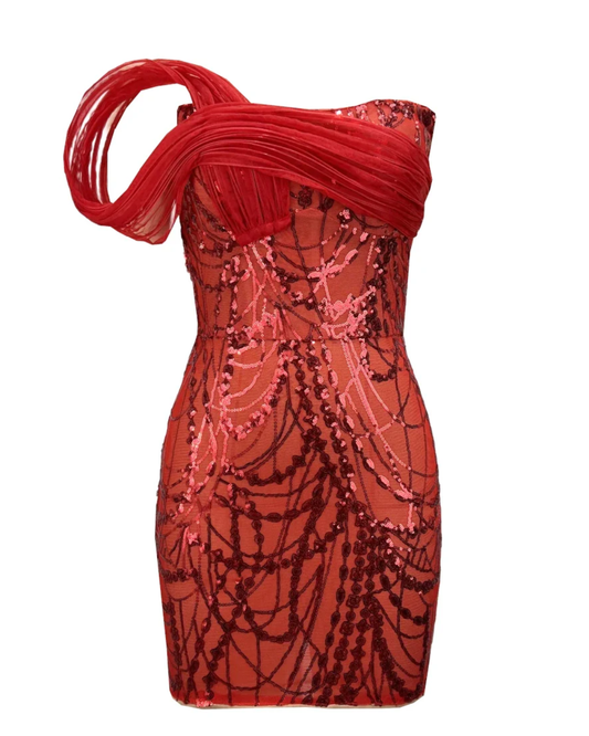 Strapless Sequin Dress Red HV2490