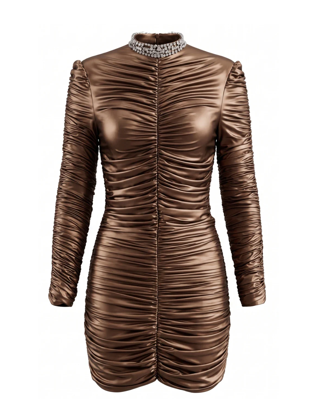 Long Sleeve Ruched Dress Brown HV2956