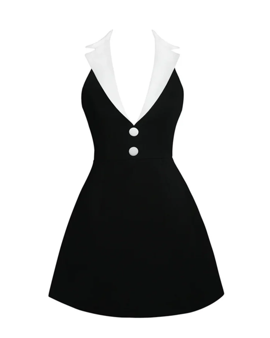 Halter Lapel Collar Dress Black White HV2543