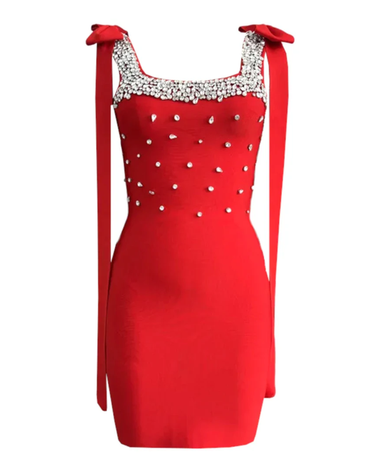 Crystal Bow Detail Dress Red HV2513