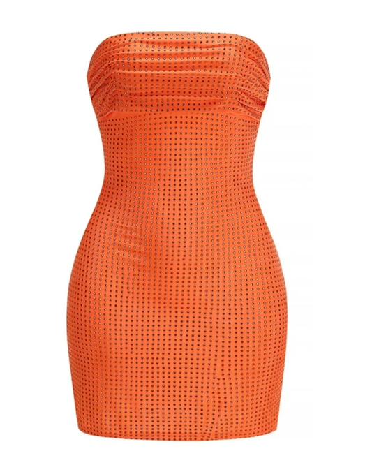 Strapless Embellished Dress Orange HV2643