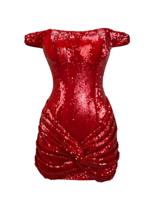 Bardot Draped Sequin Dress Red HV2620