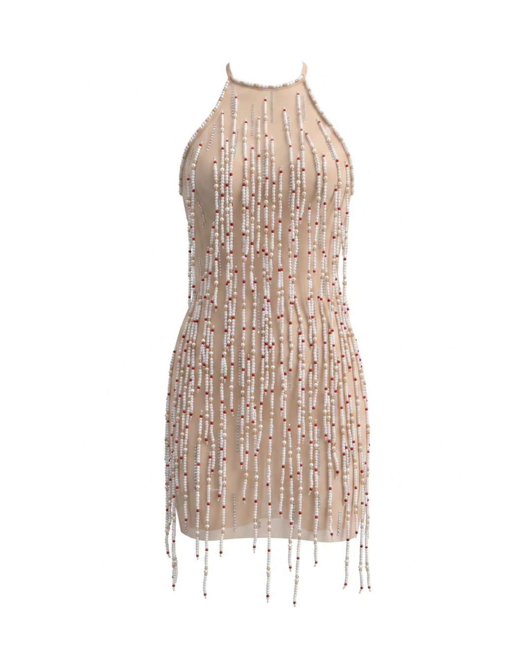 Halter Beaded Tassel Dress Nude HV3028