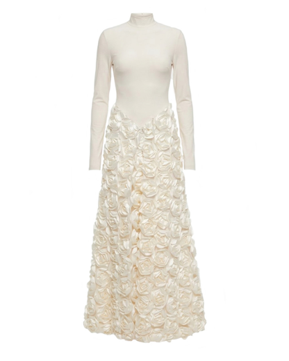 Long Sleeve Floral A Line Maxi Dress Ivory HV2839