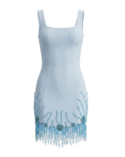 Crystal Floral Tassel Dress Light Blue HV2678