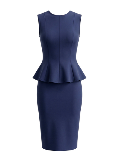 Peplum Midi Two Piece Dress Blue HV2870