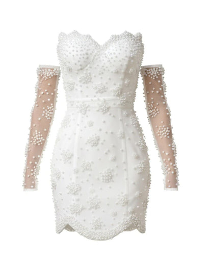 Strapless Pearl Bustier Dress White HV2623
