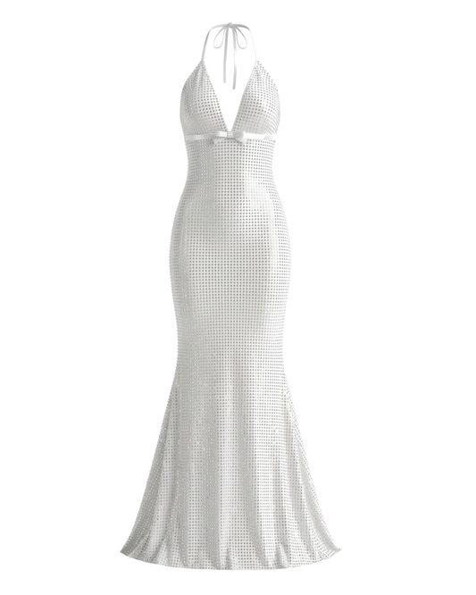 Halter Embellished Maxi Dress White HV2801