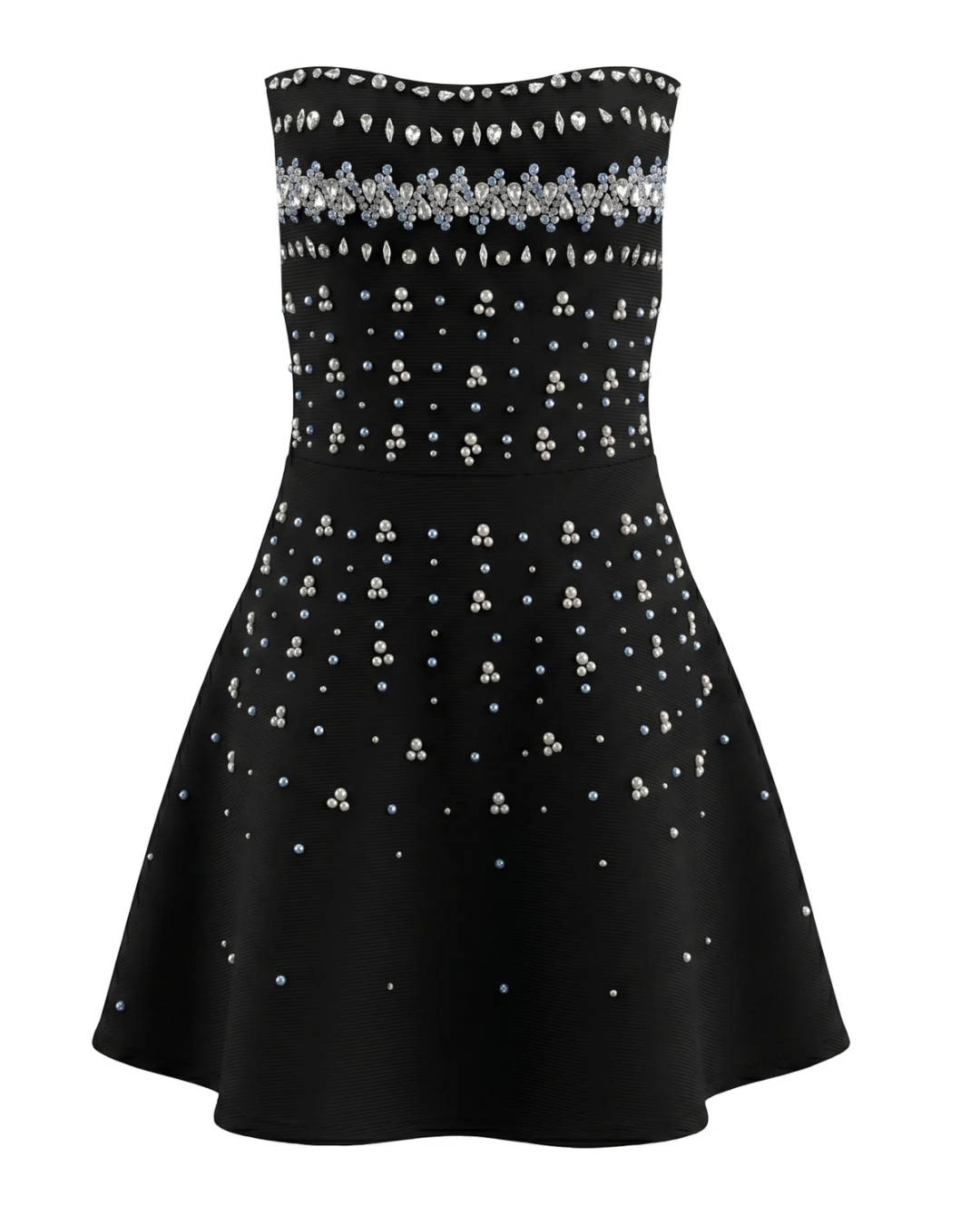 Strapless Crystal Embellished A Line Dress Black HV2985