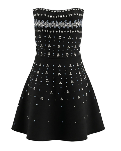 Strapless Crystal Embellished A Line Dress Black HV2985