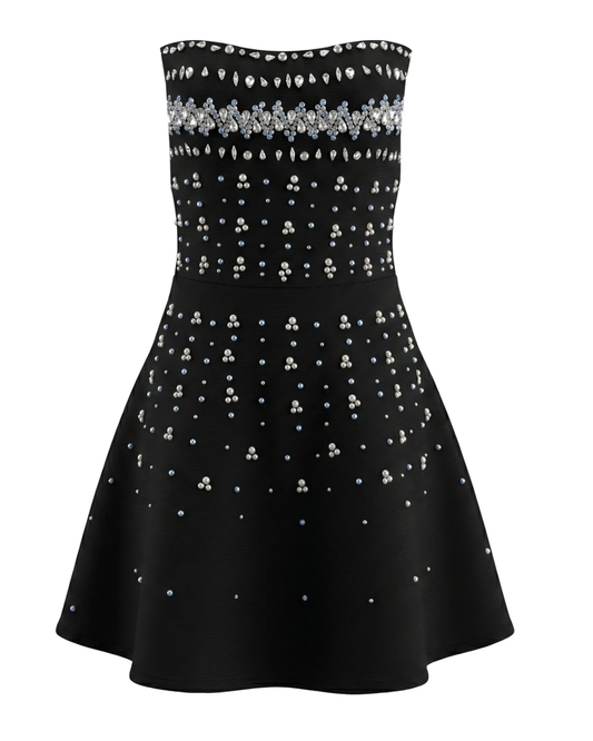 Strapless Crystal Embellished A Line Dress Black HV2985