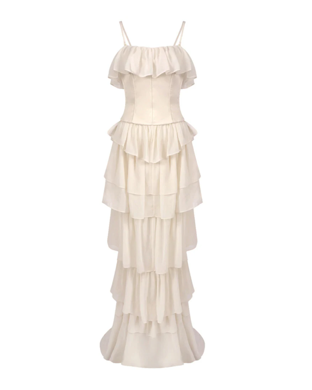Corset Ruffle Maxi Dress Ivory HV2514