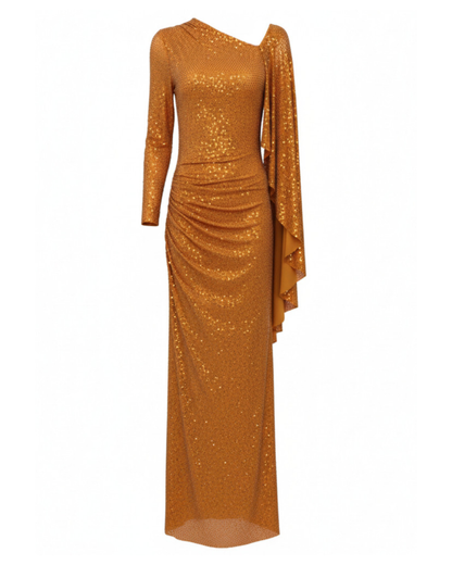 Long Sleeve Sparkly Maxi Dress Orange HV2796