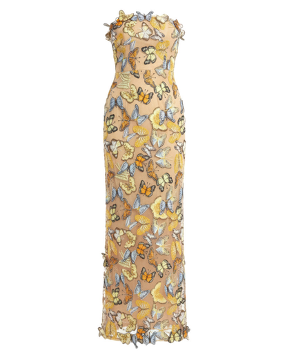 Strapless Butterfly Detail Corset Maxi Dress Yellow HV2740