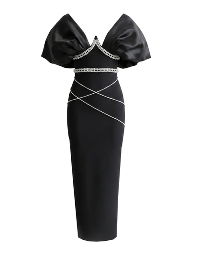 Bardot Crystal Bustier Maxi Dress Black HV2987