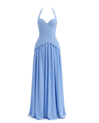 Halter Floral A Line Corset Maxi Dress HV3185