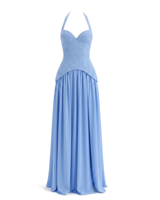 Halter Floral A Line Corset Maxi Dress HV3185