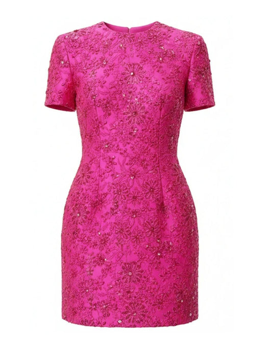 Short Sleeve Floral Dress Hot Pink HV2593