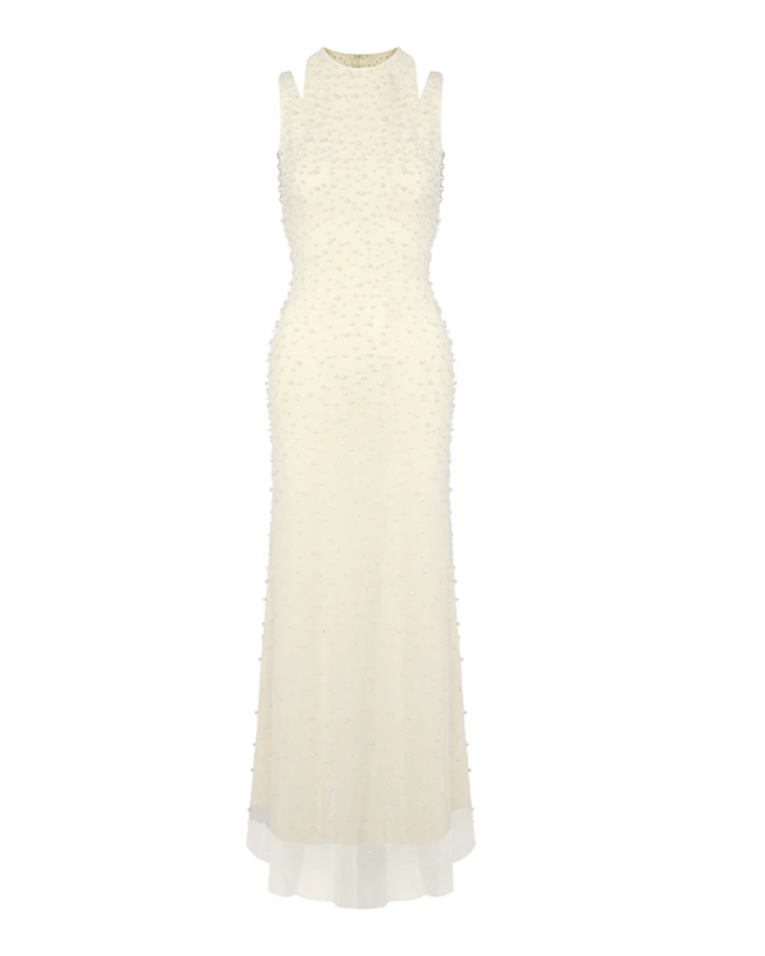 Halter Pearl Backless Maxi Dress Light Yellow HV2678