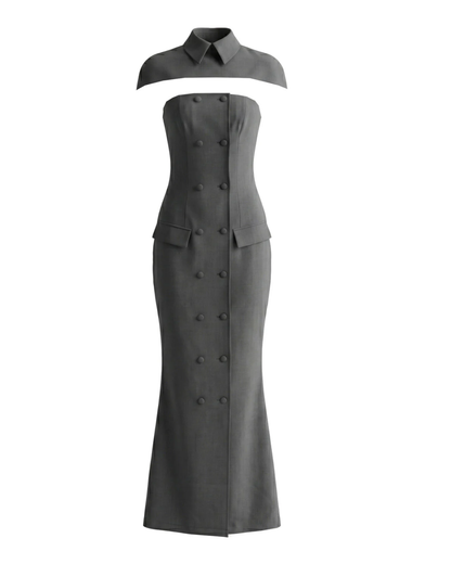 Collar Detail Strapless Maxi Dress Grey HV2977